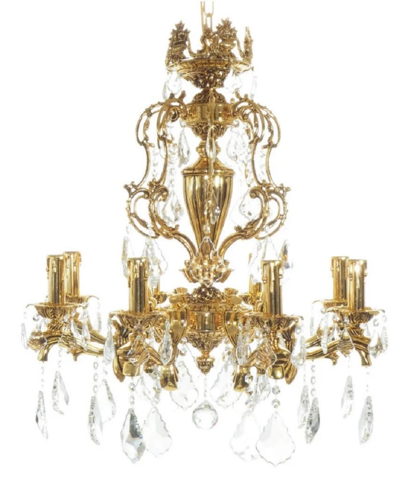 Casa Padrino Luxus Barock Kristall Kronleuchter Gold Ø 70 x H. 80 cm - Prunkvoller Messing Kronleuchter mit edlem Kristallglas - Barock Wohnzimmer Kronleuchter - Barock Hotel Kronleuchter