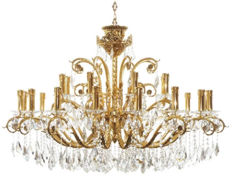 Casa Padrino Luxus Barock Kristall Kronleuchter Gold Ø 120 x H. 65 cm - Prunkvoller Messing Kronleuchter mit edlem Kristallglas - Barock Leuchten
