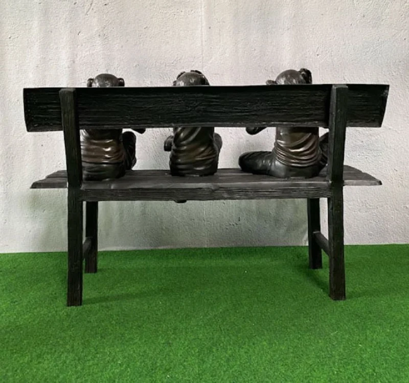 Casa Padrino Luxus Bronze Skulptur 3 Affen auf Sitzbank 112 x 46 x H. 76 cm - Wohnzimmer Deko Figur - Luxus Deko Accessoires