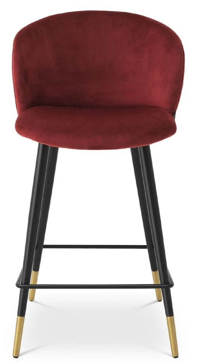Casa Padrino Luxus Barstuhl Bordeauxrot / Schwarz / Gold 50,5 x 54 x H. 92,5 cm - Luxus Barhocker mit Rückenlehne und edlem Samstoff - Luxus Bar Möbels