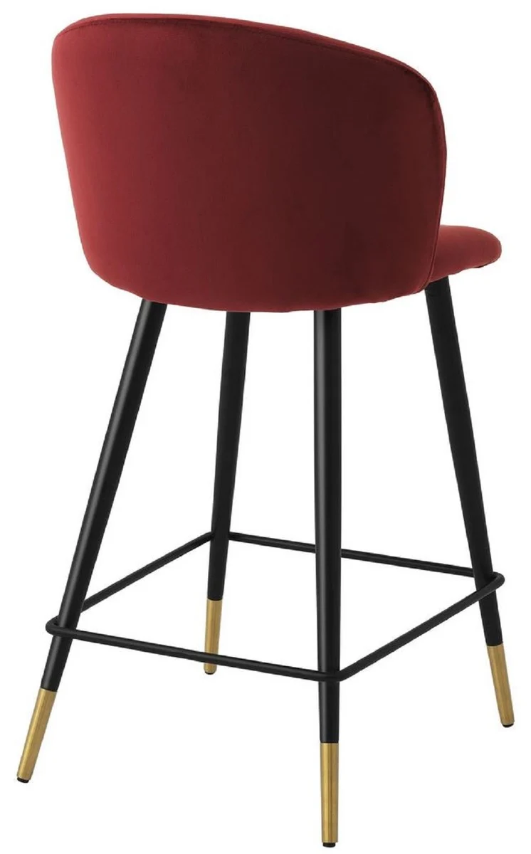 Casa Padrino Luxus Barstuhl Bordeauxrot / Schwarz / Gold 50,5 x 54 x H. 92,5 cm - Luxus Barhocker mit Rückenlehne und edlem Samstoff - Luxus Bar Möbels