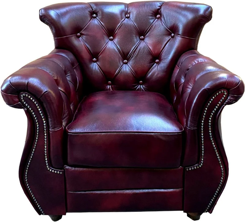 Casa Padrino Luxus Chesterfield Echtleder Wohnzimmer Set Bordeauxrot / Braun / Silber - 2 Leder Sofas & 2 Leder Sessel - Chesterfield Wohnzimmer Möbel