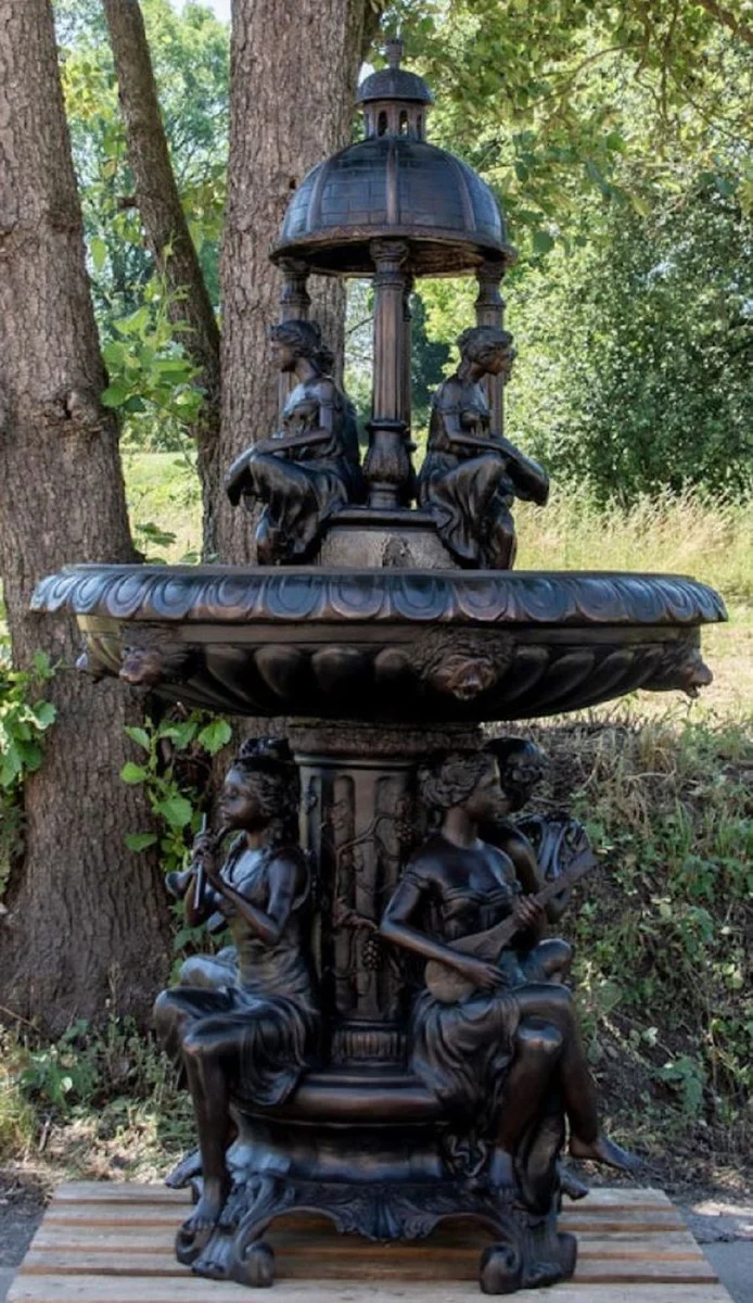 Casa Padrino Luxus Jugendstil Bronze Springbrunnen Ø 130 x H. 226 cm - Prunkvoller Gartenbrunnen - Gartendeko Brunnen - Barock & Jugendstil Garten Deko Accessoires