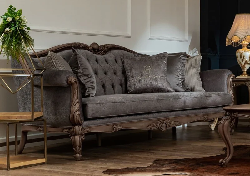 Casa Padrino Luxus Barock Sofa Grau / Braun - Handgefertigtes Wohnzimmer Sofa im Barockstil - Barock Wohnzimmer Möbel