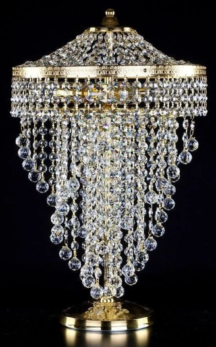 Casa Padrino Luxus Barock Kristall Tischleuchte Gold Ø 30 x H. 50 cm - Prunkvolle Schreibtischleuchte mit Böhmischem Kristallglas - Barock Kristall Leuchten