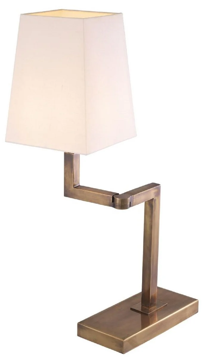 Casa Padrino Luxus Tischleuchte Vintage Messingfarben / Weiß H. 69 cm - Edle Schreibtischleuchte mit Schwenkarm und Lampenschirm - Luxus Qualität