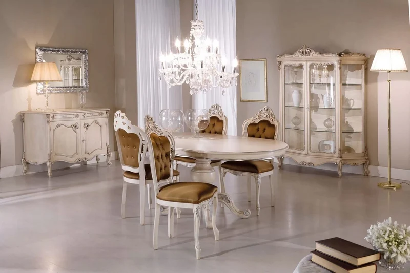 Casa Padrino Luxus Barock Esszimmer Set Braun / Cremefarben / Silber - 1 Barock Esstisch & 6 Barock Esszimmerstühle - Esszimmer Möbel im Barockstil - Luxus Qualität - Made in Italy