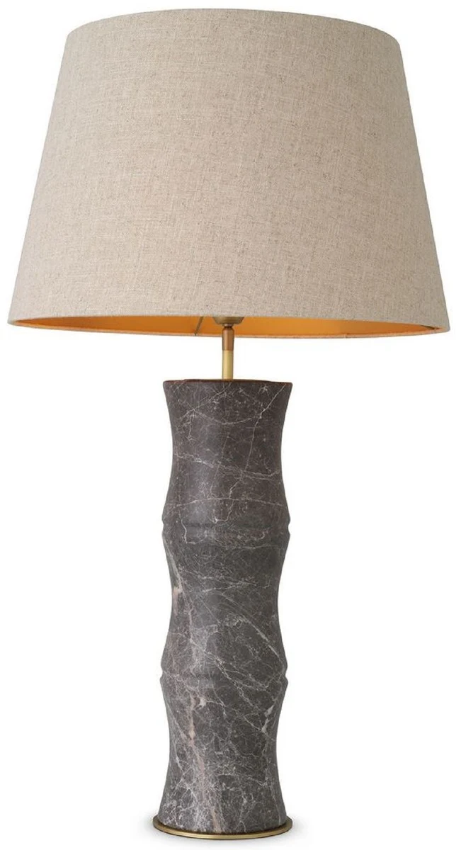 Casa Padrino Luxus Tischleuchte Grau / Antik Messing / Beige Ø 38 x H. 88 cm - Moderne Marmor Schreibtschleuchte in Bambus Optik - Luxus Kollektion