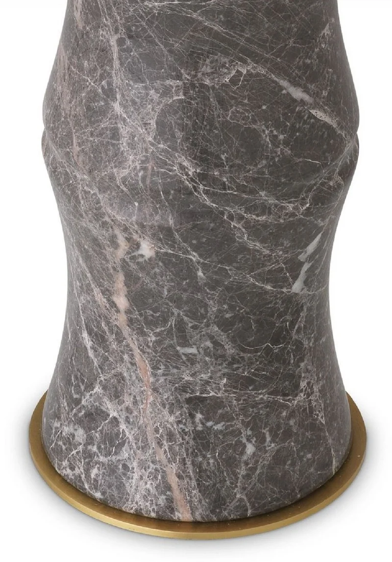 Casa Padrino Luxus Tischleuchte Grau / Antik Messing / Beige Ø 38 x H. 88 cm - Moderne Marmor Schreibtschleuchte in Bambus Optik - Luxus Kollektion