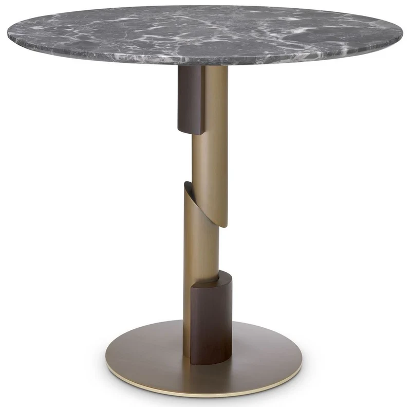 Casa Padrino Luxus Esstisch Grau / Messingfarben / Dunkelbraun Ø 85 x H. 76 cm - Runder Esszimmertisch mit Marmorplatte - Esszimmer Möbel - Luxus Qualität