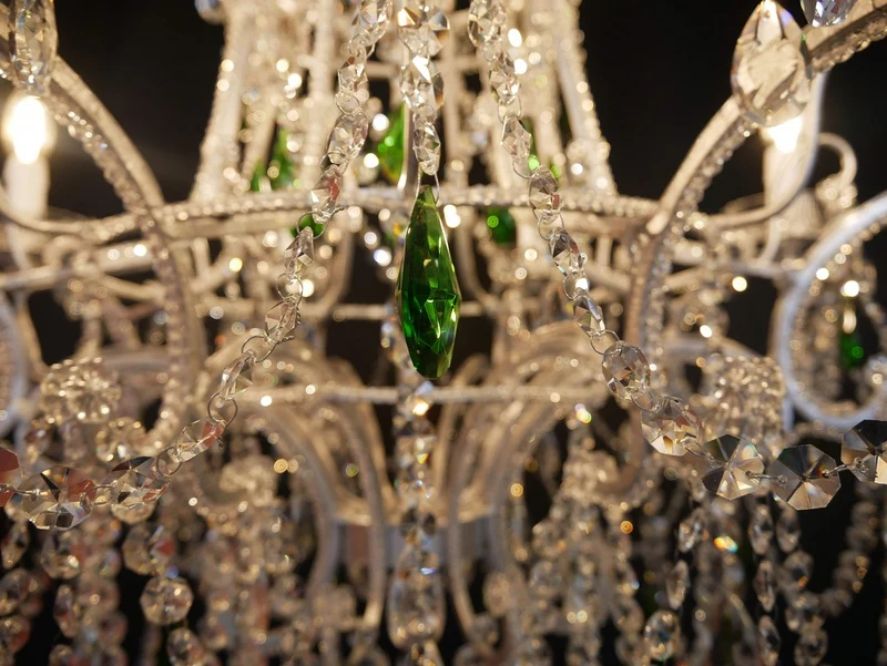 Casa Padrino Luxus Barock Kristallglas Kronleuchter Grün / Silber Ø 80 x H. 95 cm - Hotel & Restaurant Kronleuchter - Barock Leuchten - Edel & Prunkvoll - Luxus Qualität - Made in Italy