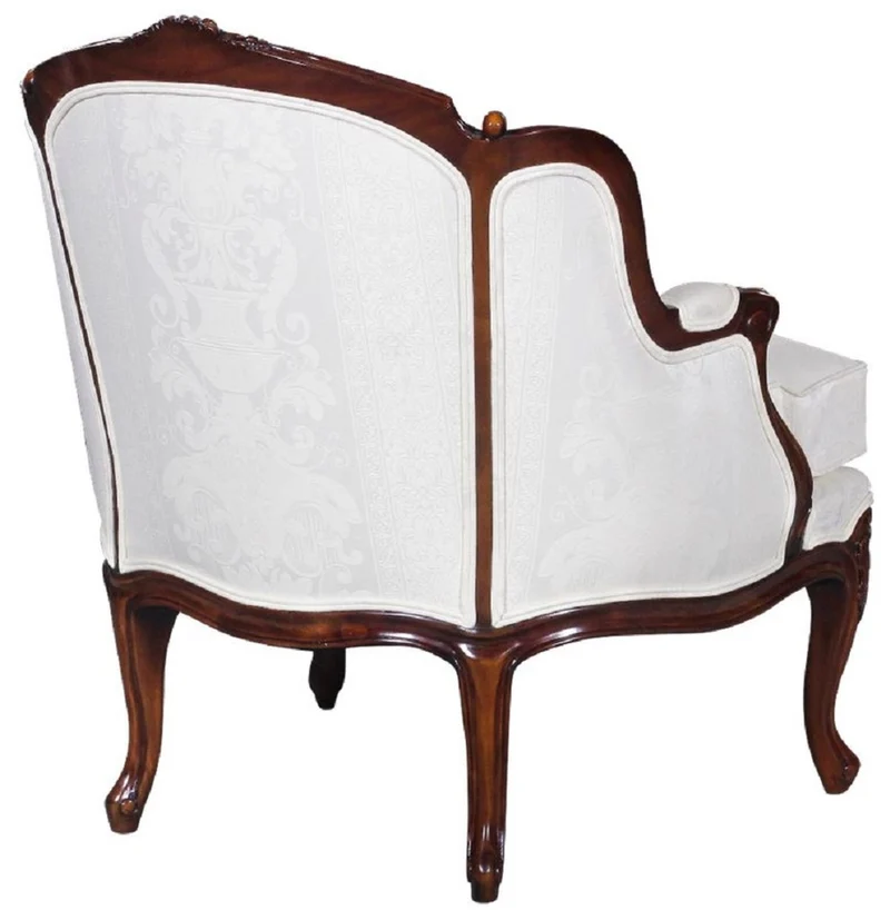 Casa Padrino Luxus Barock Sessel mit elegantem Muster Weiß / Dunkelbraun - Wohnzimmer Sessel im Barockstil - Barock Wohnzimmer Möbel - Edel & Prunkvoll