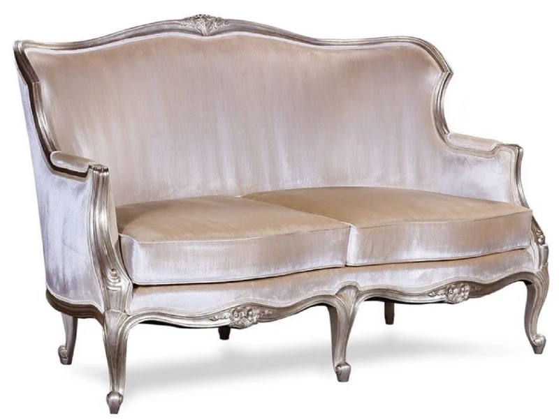 Casa Padrino Luxus Barock Sofa Silber / Antik Silber - Prunkvolles Wohnzimmer Sofa im Barockstil - Barock Wohnzimmer Möbel - Edel & Prunkvoll