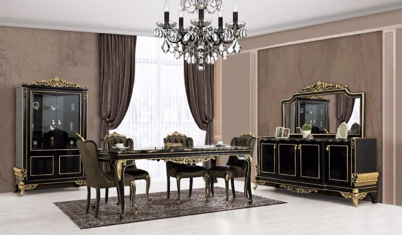 Casa Padrino Luxus Barock Esstisch Schwarz / Gold - Edler Massivholz Esszimmertisch - Barock Esszimmer Möbel