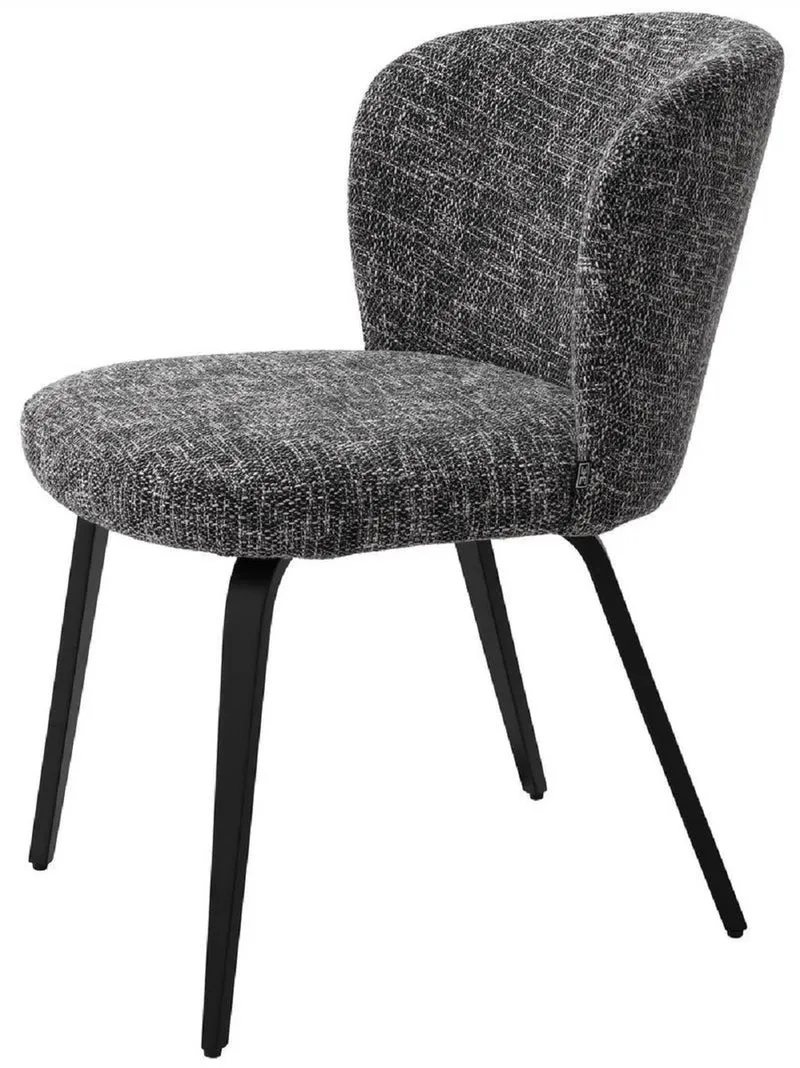 Casa Padrino Luxus Esszimmerstuhl Schwarz / Schwarz 57 x 69 x H. 81 cm - Gepolsterter Küchenstuhl im Retro Design - Luxus Retro Esszimmer Möbel