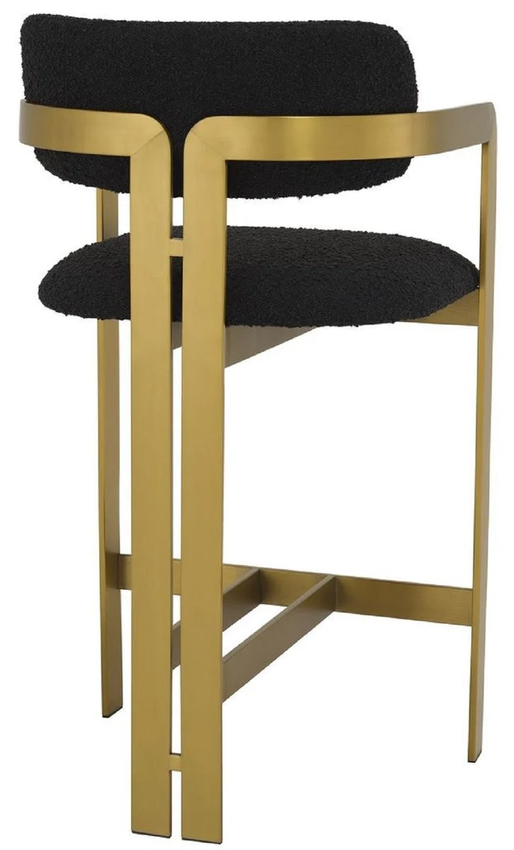 Casa Padrino Luxus Barstuhl Schwarz / Messing 53 x 44,5 x H. 97 cm - Gepolsterter Edelstahl Barhocker - Luxus Barmöbel