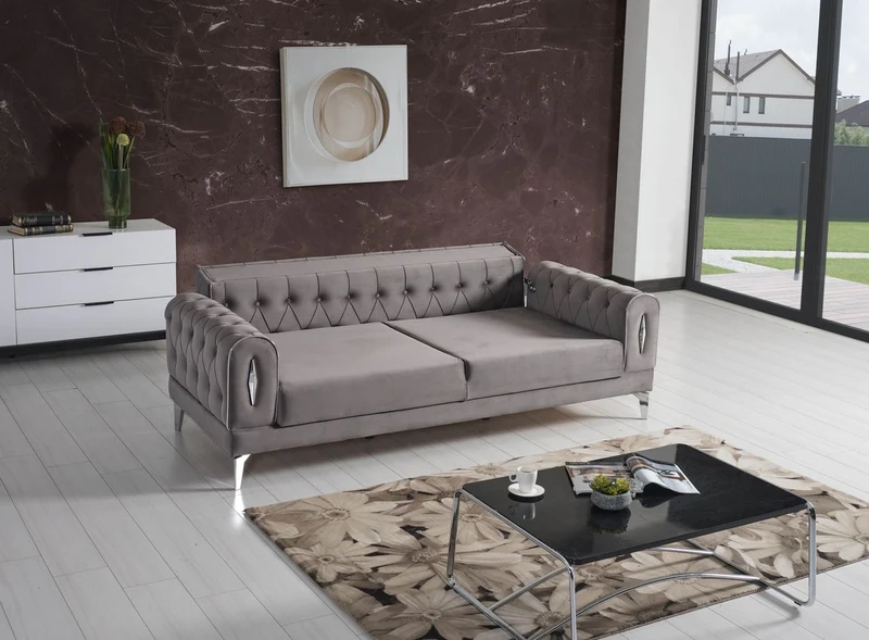 Casa Padrino Luxus Schlafsofa Grau / Silber 225 x 95 x H. 83 cm - Wohnzimmer Sofa mit 4 Kissen - Luxus Wohnzimmer Möbel