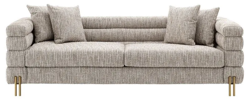 Casa Padrino Luxus Sofa mit Kissen Beige / Messingfarben 230 x 97 x H. 69 cm - Wohnzimmer Sofa - Hotel Sofa - Luxus Möbel