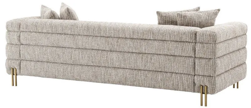 Casa Padrino Luxus Sofa mit Kissen Beige / Messingfarben 230 x 97 x H. 69 cm - Wohnzimmer Sofa - Hotel Sofa - Luxus Möbel