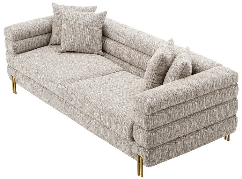 Casa Padrino Luxus Sofa mit Kissen Beige / Messingfarben 230 x 97 x H. 69 cm - Wohnzimmer Sofa - Hotel Sofa - Luxus Möbel