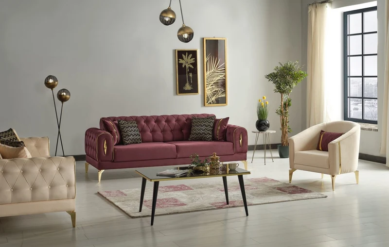 Casa Padrino Luxus Schlafsofa Weinrot / Gold 225 x 95 x H. 83 cm - Wohnzimmer Sofa mit 4 Kissen - Luxus Wohnzimmer Möbel