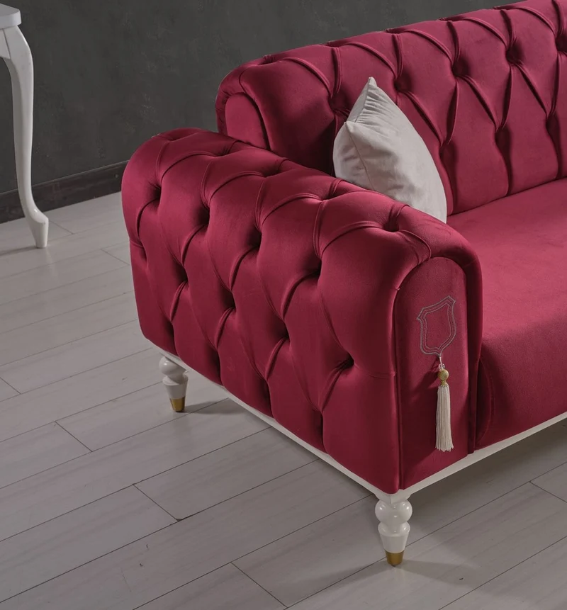Casa Padrino Luxus Chesterfield Schlafsofa Rot / Weiß / Gold 230 x 95 x H. 83 cm - Wohnzimmer Sofa mit 3 Kissen - Luxus Wohnzimmer Möbel