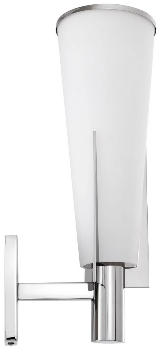 Casa Padrino Luxus Wandleuchte Silber / Weiß 13 x 19 x H. 40,5 cm - Elegante Metall Wandlampe mit Glas Lampenschirm - Luxus Leuchten