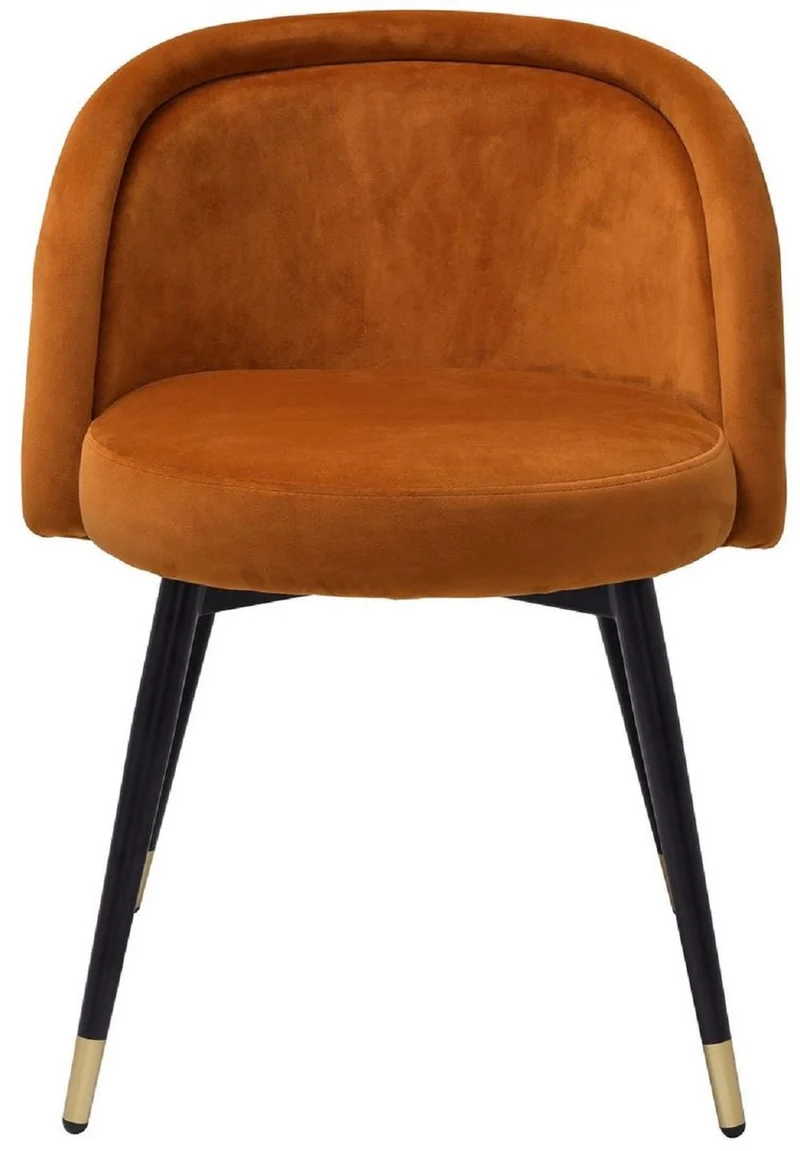 Casa Padrino Luxus Esszimmerstuhl Set Orange / Schwarz / Messing 57,5 x 58 x H. 77 cm - Edle Esszimmerstühle - Luxus Esszimmer Möbel