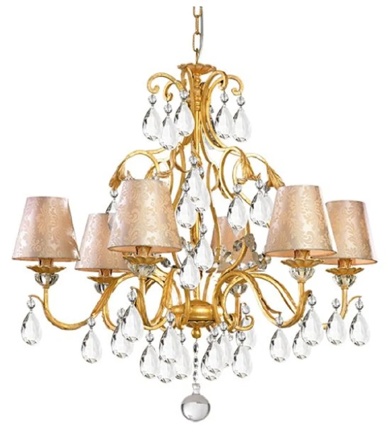 Casa Padrino Luxus Barock Kristall Kronleuchter Gold Ø 84 x H. 79 cm - Prunkvoller Kronleuchter mit Böhmischem Kristallglas und Lampenschirmen aus edlem Damast Stoff - Luxus Qualität