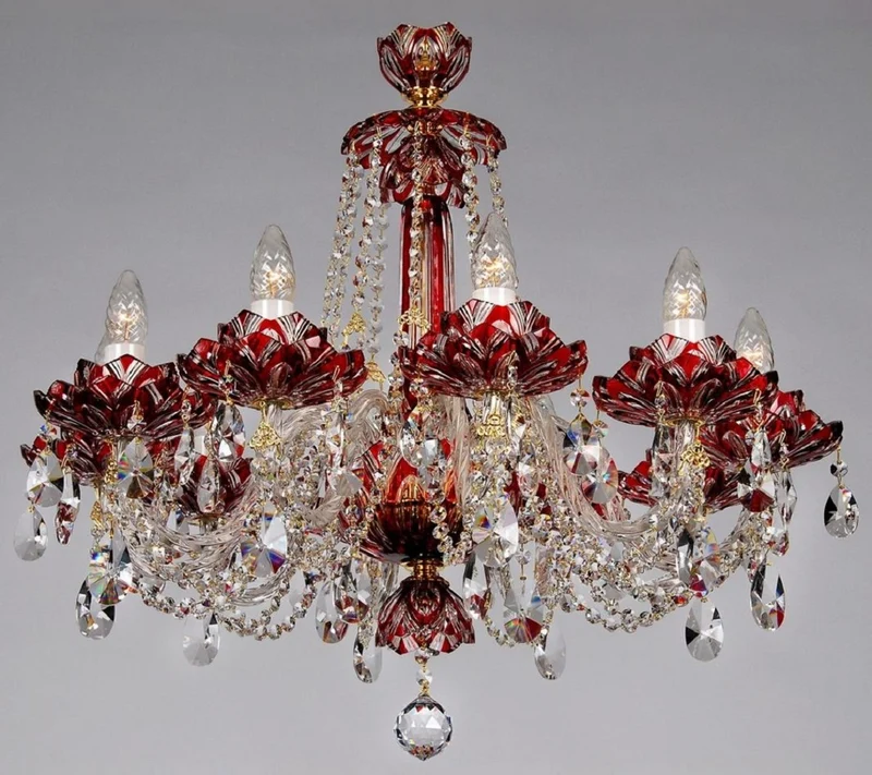 Casa Padrino Luxus Barock Kristall Kronleuchter Rot / Gold Ø 72 x H. 67 cm - Hotel & Restaurant Kronleuchter - Barock Leuchten - Edel & Prunkvoll