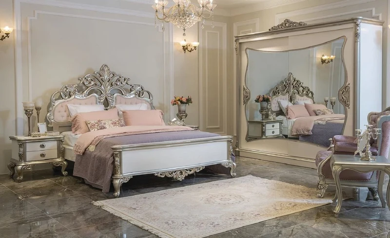 Casa Padrino Luxus Barock Nachtkommode Weiß / Silber - Handgefertigter Massivholz Nachttisch mit 2 Schubladen - Barock Schlafzimmer Möbel