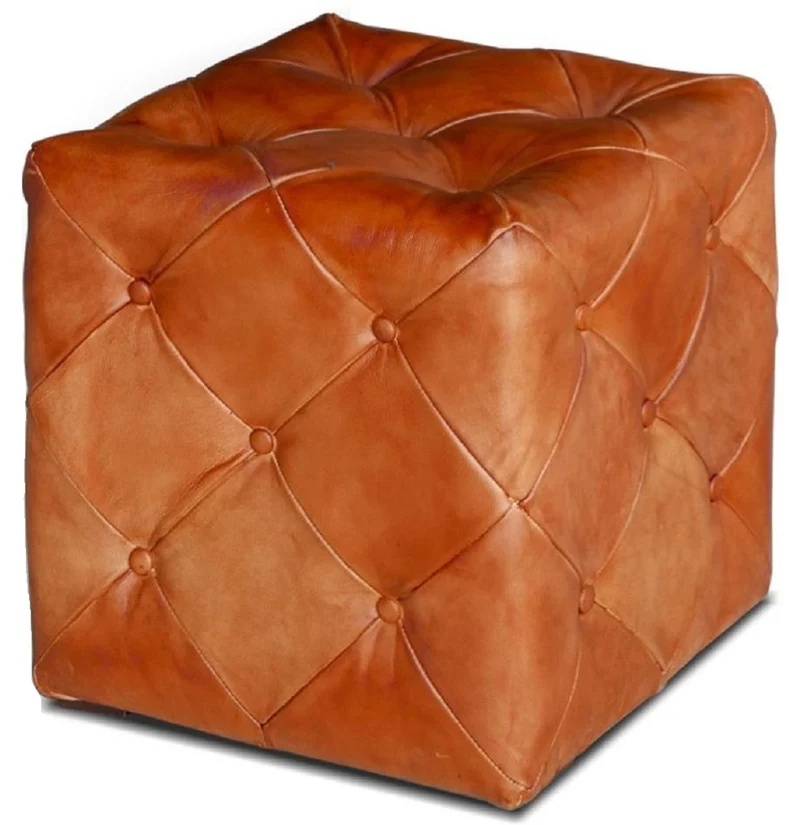 Casa Padrino Luxus Chesterfield Leder Hocker 40 x 40 x H. 45 cm - Verschiedene Farben - Echtleder Fußhocker - Chesterfield Wohnzimmer Möbel