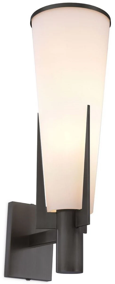 Casa Padrino Luxus Wandleuchte Bronzefarben / Weiß 13 x 19 x H. 40,5 cm - Elegante Metall Wandlampe mit Glas Lampenschirm - Luxus Leuchten