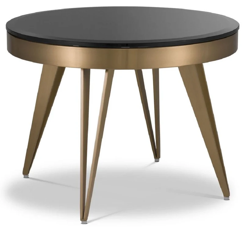 Casa Padrino Luxus Beistelltisch Messingfarben / Schwarz Ø 60 x H. 45 cm - Runder Edelstahl Tisch mit Glasplatte - Wohnzimmer Möbel - Luxus Möbel