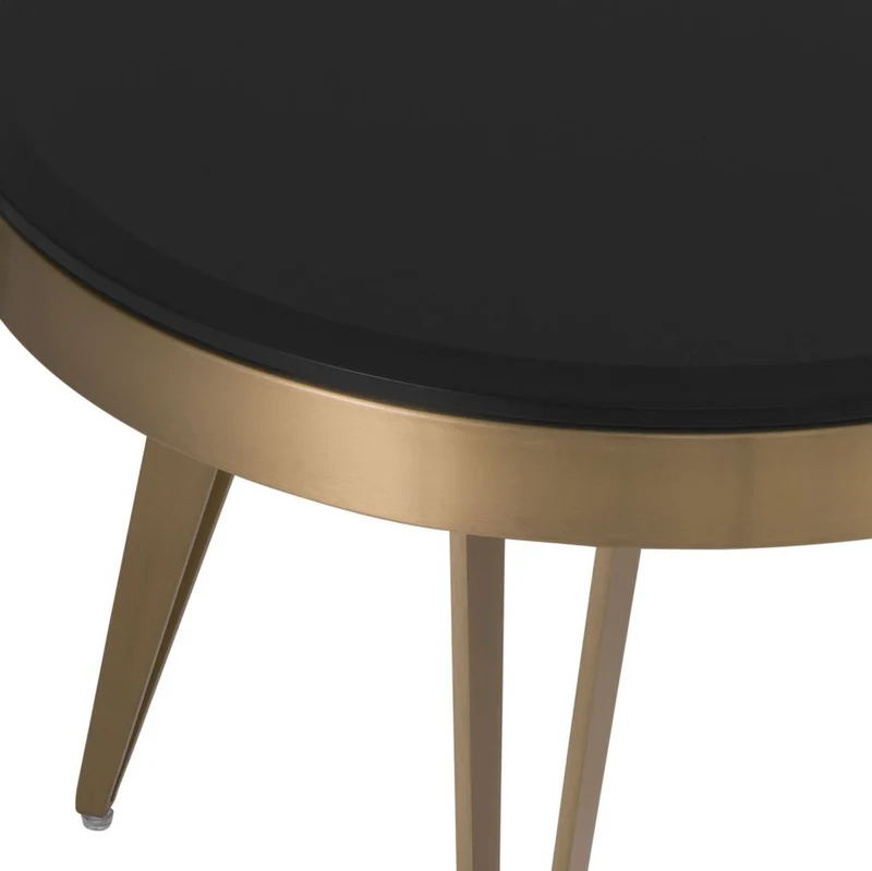 Casa Padrino Luxus Beistelltisch Messingfarben / Schwarz Ø 60 x H. 45 cm - Runder Edelstahl Tisch mit Glasplatte - Wohnzimmer Möbel - Luxus Möbel