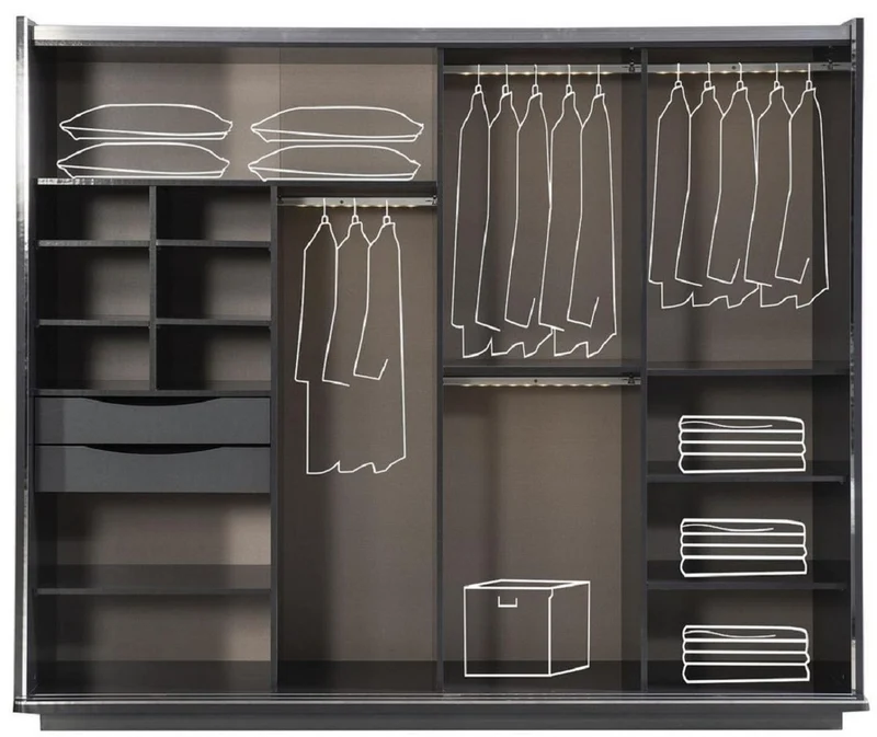Casa Padrino Luxus Schlafzimmerschrank Grau / Schwarz / Silber 260 x 72 x H. 218 cm - Edler Massivholz Kleiderschrank mit 2 Schiebetüren - Luxus Schlafzimmer Möbel