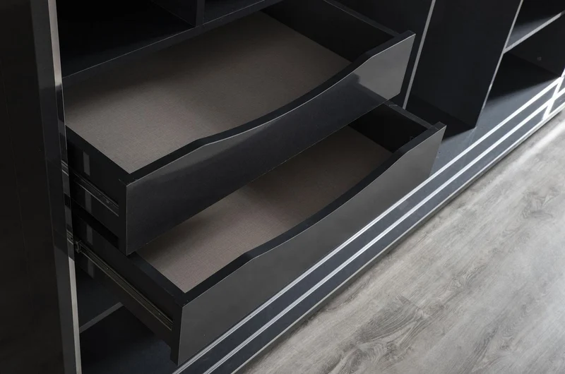 Casa Padrino Luxus Schlafzimmerschrank Grau / Schwarz / Silber 260 x 72 x H. 218 cm - Edler Massivholz Kleiderschrank mit 2 Schiebetüren - Luxus Schlafzimmer Möbel