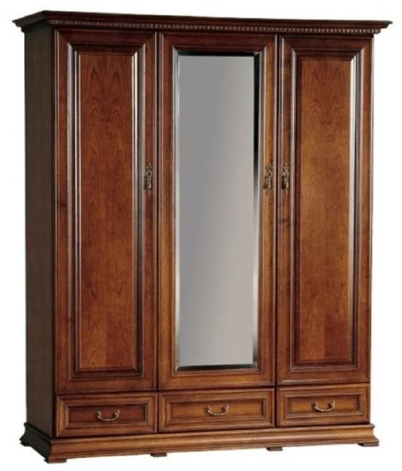 Casa Padrino Luxus Schlafzimmerschrank Braun 172,2 x 60,5 x H. 207,9 cm - Verspiegelter Massivholz Kleiderschrank mit 3 Türen und 3 Schubladen - Luxus Massivholz Schlafzimmer Möbel