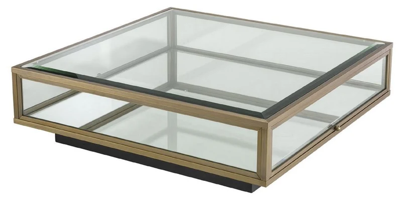 Casa Padrino Luxus Couchtisch Messingfarben / Schwarz 100 x 100 x H. 30 cm - Moderner Wohnzimmertisch - Wohnzimmer Möbel - Luxus Qualität