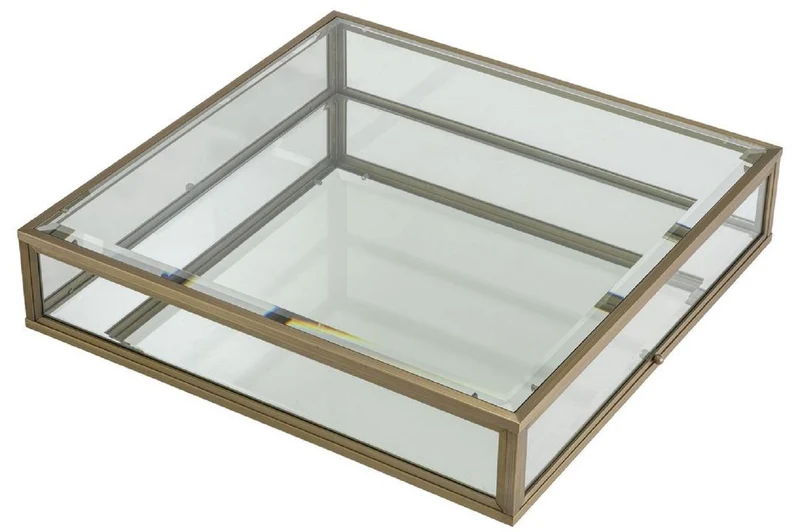 Casa Padrino Luxus Couchtisch Messingfarben / Schwarz 100 x 100 x H. 30 cm - Moderner Wohnzimmertisch - Wohnzimmer Möbel - Luxus Qualität
