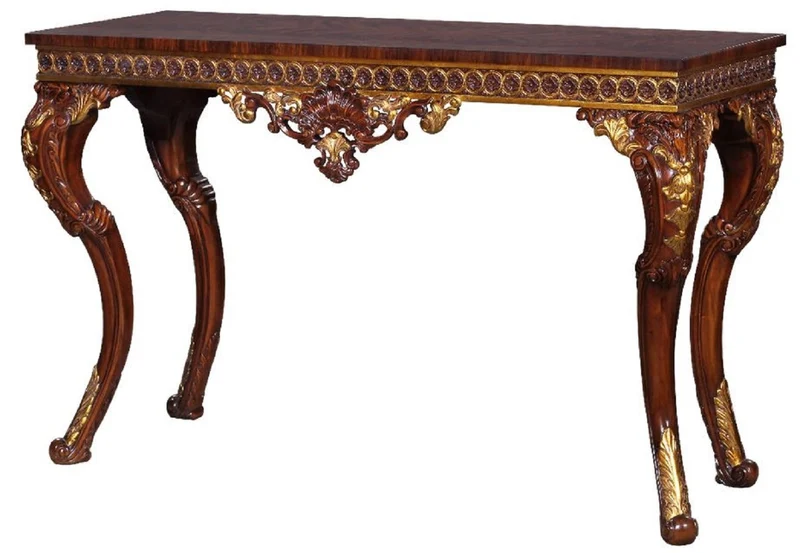 Casa Padrino Luxus Barock Konsole Dunkelbraun / Gold - Handgefertigter Massivholz Konsolentisch im Barockstil - Edel & Prunkvoll