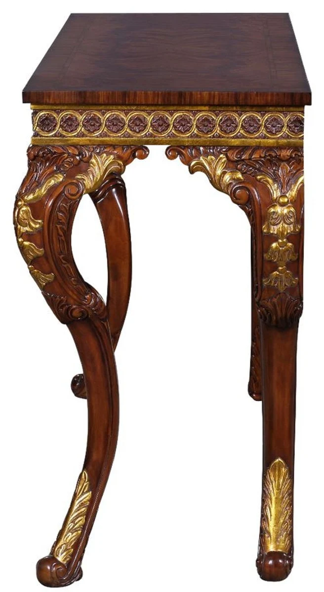 Casa Padrino Luxus Barock Konsole Dunkelbraun / Gold - Handgefertigter Massivholz Konsolentisch im Barockstil - Edel & Prunkvoll