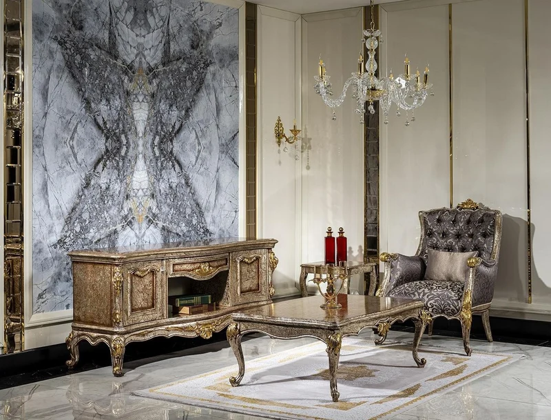 Casa Padrino Luxus Barock TV Schrank Antik Silber / Braun / Gold - Prunkvolles Wohnzimmer Sideboard mit 2 Türen und Schublade - Barock Wohnzimmer Möbel