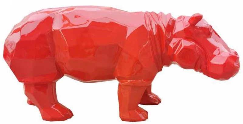 Casa Padrino Luxus Dekofigur Nilpferd Rot 80 x H. 38 cm - Wohnzimmer Deko Skulptur - Gartendeko Skulptur - Wetterbeständige Tierfigur