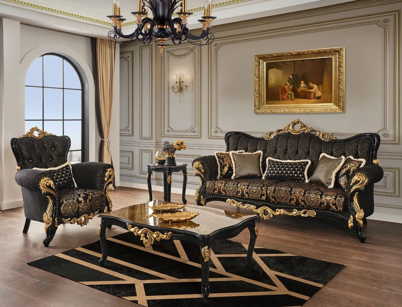 Casa Padrino Luxus Barock Sessel Schwarz / Gold 103 x 80 x H. 126 cm - Prunkvoller Wohnzimmer Sessel mit Muster und dekorativem Kissen - Barock Wohnzimmer Möbel