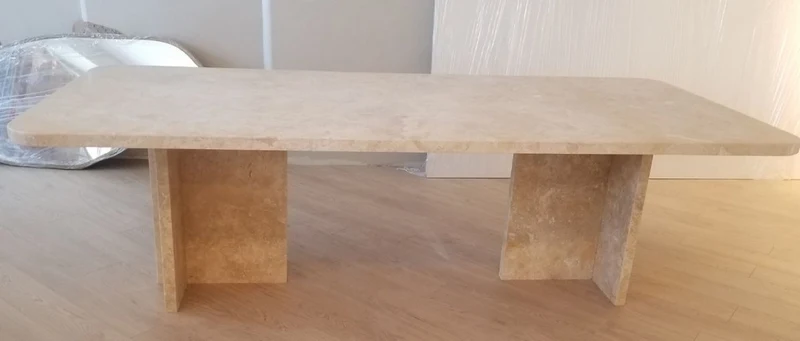 Casa Padrino Luxus Esstisch Beige 230 x 100 x H. 75 cm - Moderner Küchentisch aus hochwertigem Travertin Marmor - Luxus Esszimmer Möbel