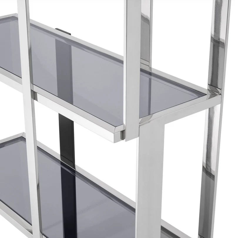 Casa Padrino Luxus Regalschrank Silber / Schwarz / Grau 100 x 37 x H. 240,5 cm - Edelstahl Schrank - Wohnzimmerschrank - Büroschrank - Luxus Möbel