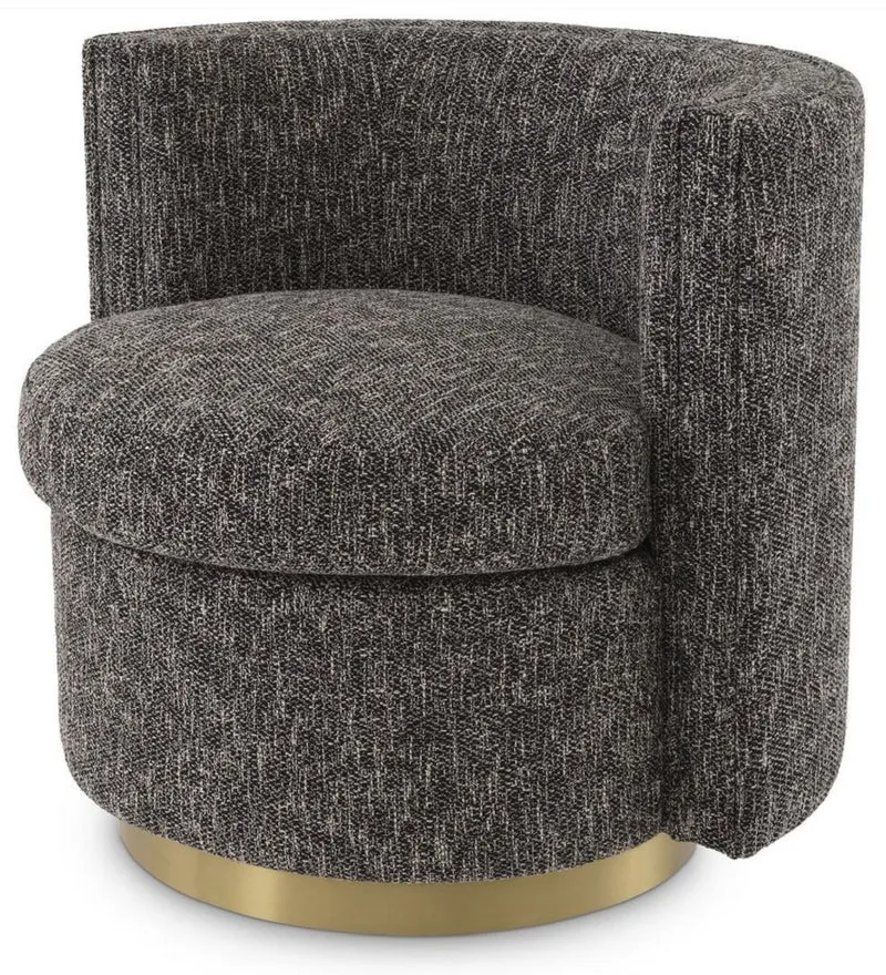 Casa Padrino Luxus Drehsessel Schwarz / Matt Gold 80 x 73 x H. 71,5 cm - Gepolsteter Wohnzimmer Sessel - Luxus Möbel
