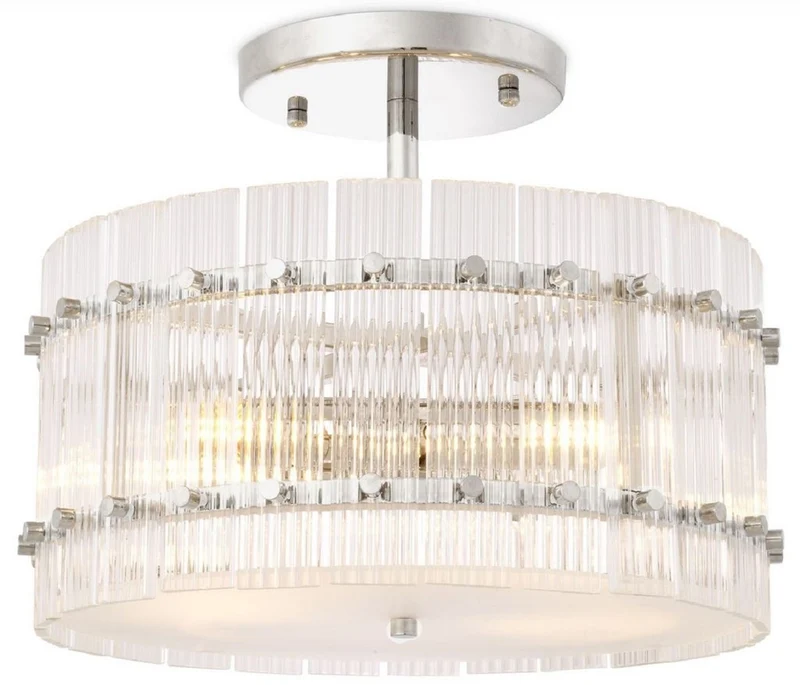 Casa Padrino Luxus Deckenleuchte Silber / Weiß Ø 45 x H. 22 cm - Runde Glas Deckenlampe - Moderne Deckenleuchten