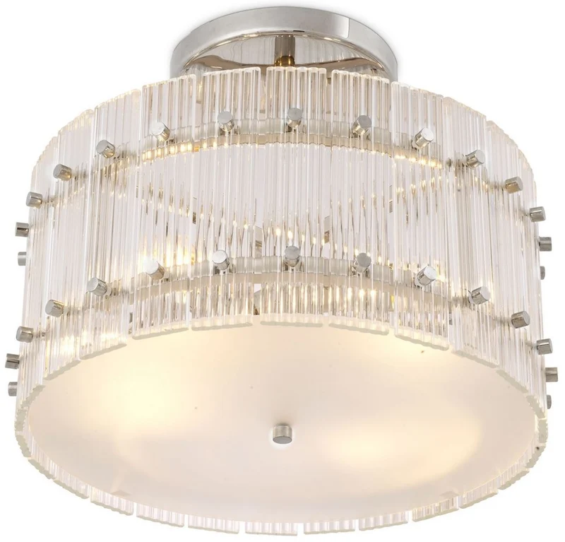 Casa Padrino Luxus Deckenleuchte Silber / Weiß Ø 45 x H. 22 cm - Runde Glas Deckenlampe - Moderne Deckenleuchten